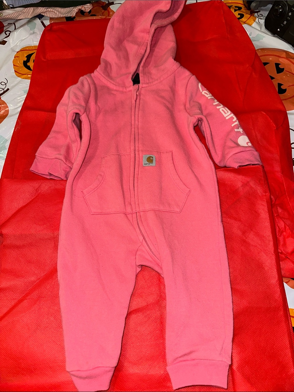 Carhartt Pink Hooded Fleece One-Piece Bodysuit